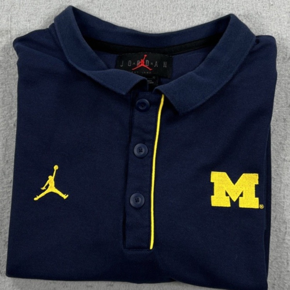 Air Jordan Michigan Wolverines Embroidered Men Sz L Navy Polo Short Sleeve Shirt